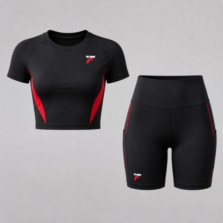 Conjunto Cropped e Bermuda Ciclista Preta ForjaFit